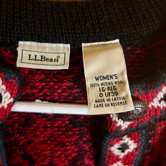 L L Bean Women’s Nordic Sweater Cardigan Size Large - Wool Knit Holiday Folk - Picture 5 of 8